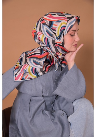 Silk Home Twill İpek Eşarp 11471-34 Petrol Mavi, Pembe, Mercan, Siyah