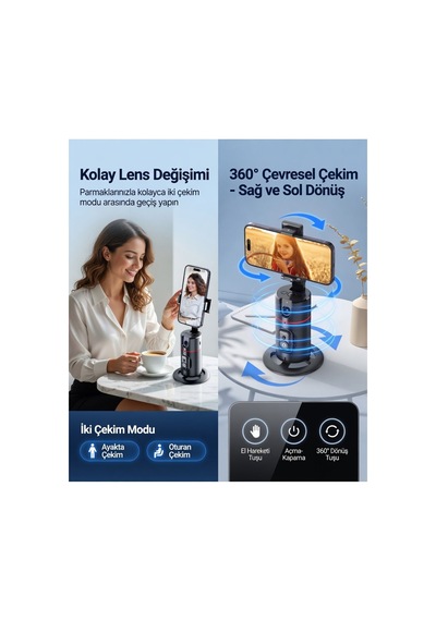 Akıllı Telefon Tutucu 360 Otomatik Yüz Takipli Bluetooth Kumandalı Selfie Çekim Aparatı