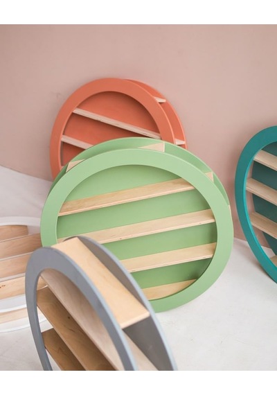 Modern Dekoratif Yuvarlak Duvar Rafı, Renkli Ahşap Çerçeve, Yeşil Gri Turuncu Turkuaz, Minimalist Tasarım, Duvar D Diğer