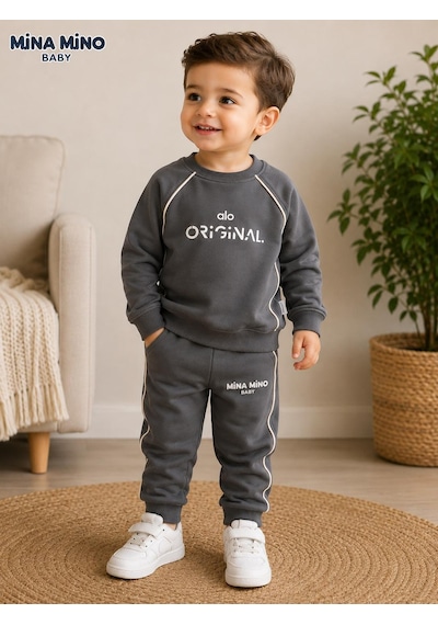 Mina Mino Baby Reglan Kol Biyeli Alo Baskılı Erkek İkili Takım 2-5 Yaş -ba465194261 - Gri