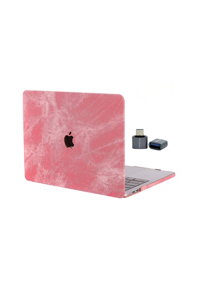 Apple Macbook Uyumlu Pro 13 Kumaş Dokulu Soft Touch Sert Hard Case Usb-c Darbe Çizilme Koruyucu Kılıf Pembe