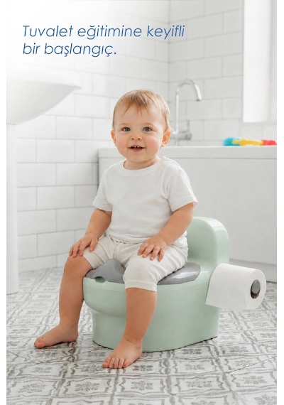 Babyjem Bebeğimin İlk Tuvaleti Sifon Sesli Lazımlık Oturak Soft Yeşil Çok Renkli