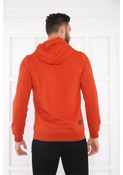 Escetic Spor Erkek Kiremit Cepli, Kapüşonlu Sweatshirt-4176