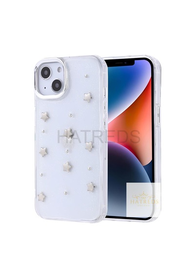 Apple İphone 13 Kılıf Kamera Koruma Çıkıntılı Metalik Çıkartma Figürlü Şeffaf Tasarım Kapak