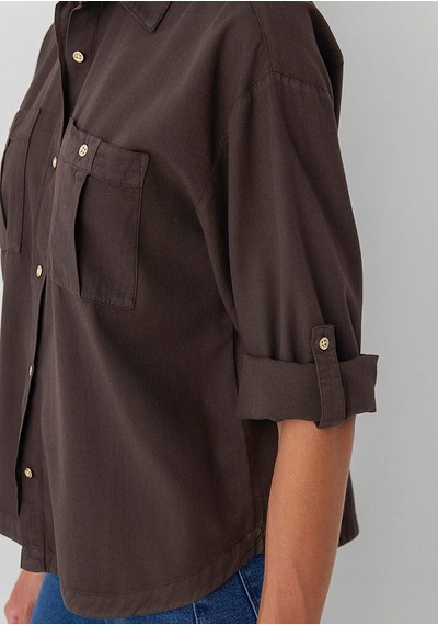 Mavi Düğme Detaylı Kahverengi Gömlek Loose Fit / Bol Rahat Kesim 1211383-70240