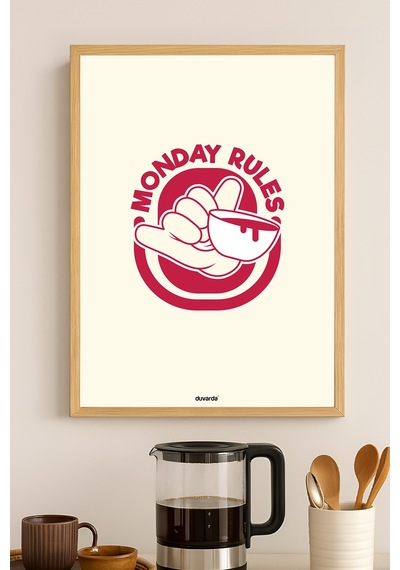 Monday Rules Ahşap Çerçeveli Poster, Dekoratif Mutfak Duvar Tablosu