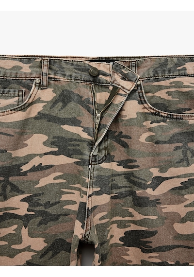 Koton Rahat Kalıp Pamuklu Cepli Kamuflaj Desenli Baggy Jean Pantolon Kahverengi Desenli 7wam40276nd