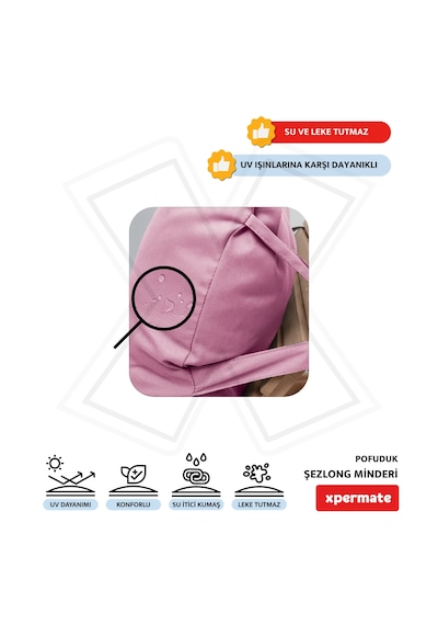 Xpermate Pofuduk Şezlong Minderi 60x180x12cm Su İtici, Pembe