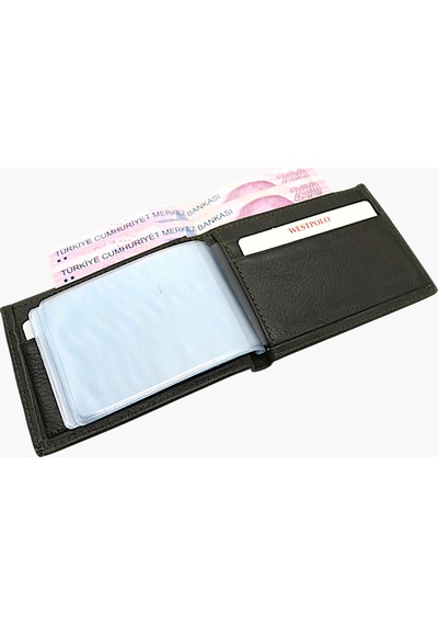 Westpolo Hakiki Deri Kağıt Para Ve Bol Şeffaf Kart Bölmeli Unisex Kartlık - 617 Haki