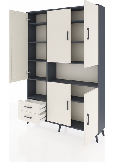 Arges Dolap 10 Raflı 2 Çekmeceli 5 Kapaklı 132x30x195 Antrasit-aytaşı/aytaşı Aytası/aytası
