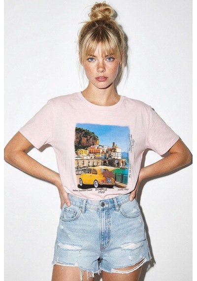 Shade Kadın Pamuk Italy Temalı Baskılı  Tasarım T-shirt 1008 60282054 - Toz Pembe L