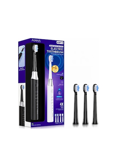 Amf13 Siyah Şarjlı Elektrikli Diş Fırçası 5 Modlu Ipx7 Su Geçirmez 4 Yedek Başlıklı Set