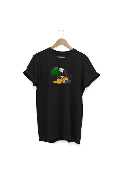 Ağaçkakan Baskılı Siyah T-shirt Siyah