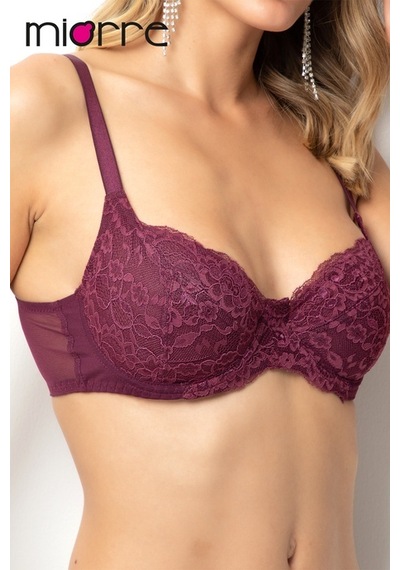 Miorre Balenli Dolgusuz Kapsız Dantel Minimizer Toparlayıcı Sütyen-9095364522535 Bordo