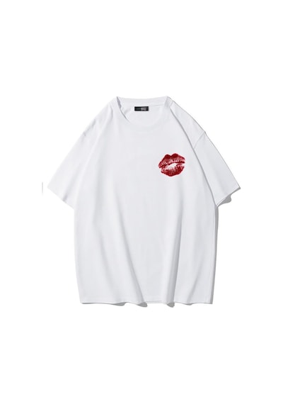 Brz Collectıon Brz Collection Unisex Oversize Öpücük Kiss T-shirt Beyaz