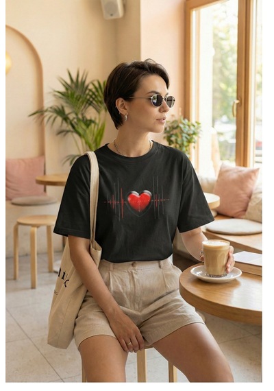 Cyberheart Dijital Aşkın Ritmi Oversize T-shirt Siyah