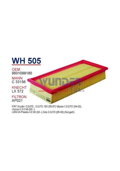 WUNDER WH505 HAVA FİLTRESİ - PEUGEOT 405 - 406 - 607 - 806 - EXPE