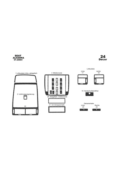 Seat Alhambra Torpido Kaplama 2000 24 Parça Karbon