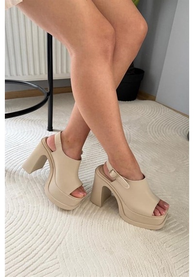 Kadın Pukka Bej Önü Ve Arkası Acık 12 Cm Platform Topuklu Ayakkabı