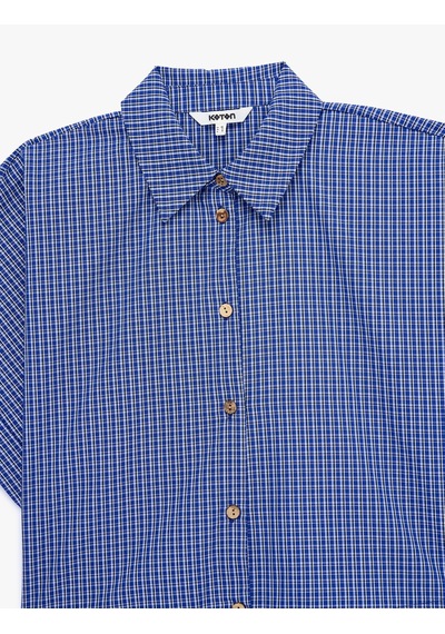 Koton Pamuklu Düğmeli Beli Bağlama Detaylı Kısa Kollu Oversize Kareli Crop Gömlek Mavi Ekose 6sak60289pw Koton Pamuklu Düğmeli Beli Bağlama Detaylı Kısa Kollu Oversize Kareli Crop Gömlek Mavi Ekose 6sak60289pw