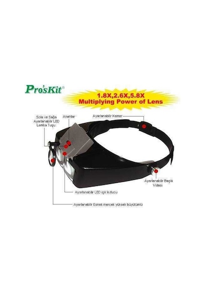 Proskit Ma-016 Kafa Tipi Işıklı Büyütec