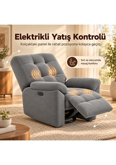 Smarto Relax Porto Masajlı Elektrikli Döner Sallanan Tv Koltuğu Kontrol Panelli Ergonomik Polyester Baba Koltuğu Gri Smarto Relax Porto Masajlı Elektrikli Döner Sallanan Tv Koltuğu Kontrol Panelli Ergonomik Polyester Baba Koltuğu Gri