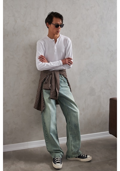 Erkek Ekstra Baggy Jean Pantolon Yeşil