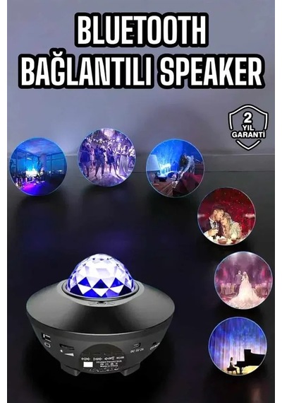 Çocuklara Özel Şarjlı Bluetooth Hoparlör Parti Led Lambası Yıldızlı Projeksiyon Standart