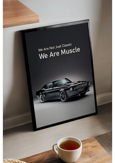 Ford Mustang Shelby Gt500 Siyah Ahşap Çerçeveli Poster, Dekoratif Araba Duvar Tablosu