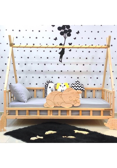 Markaawm Markaawm Ayıcıklı Montessori Yatak Ahşap Çocuk Ve Bebek Karyola Akçaağaç