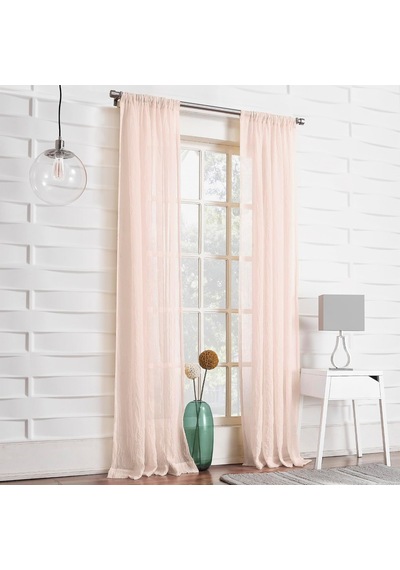 Tayla Ezilmiş Doku Yarı Şeffaf Çubuk Cep Perde Paneli, 127 Cm X 213 Cm, Pembe