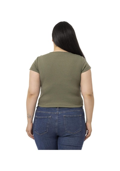 Disentis Büyük Beden Yarım Kollu Göğüste Bağcık Detaylı Kaşkorse Haki Body-haki Haki