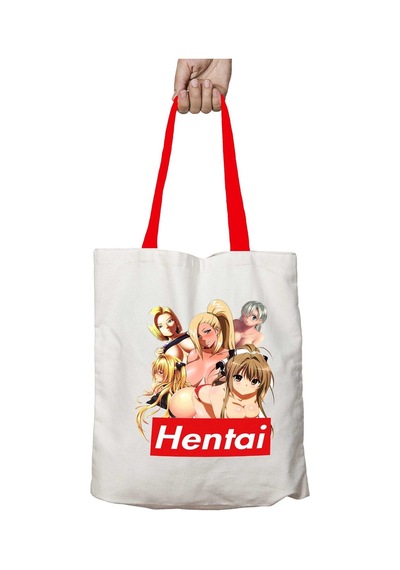Art Hediye Kırmızı Kulplu Hentai Yıkanabilir Omuz Çanta Çok Renkli