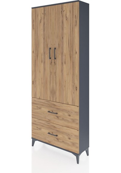 Arges Dolap 2 Raflı 2 Çekmeceli Tek Askılı 88x30x221 Antrasit-çam Antrasit