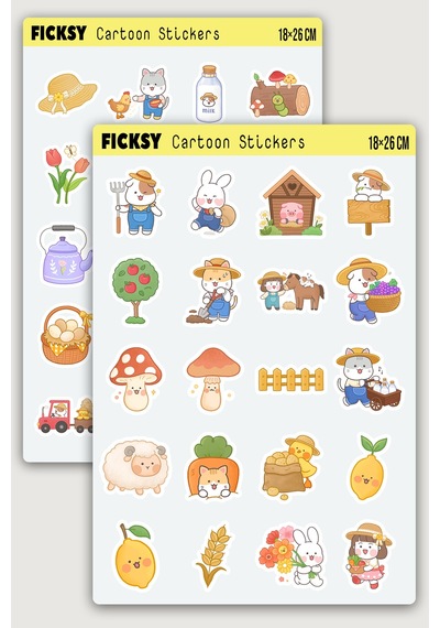 Kawaii Sevimli Çiftçi Sticker Seti - 40 Adet Çiftlik Hayatı Etiket Çıkartma Diğer