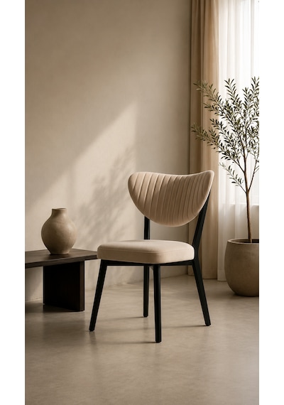 Teknor 4 Adet Elma Sandalye Modern Kadife Kapitone Sırtlı Mutfak Yemek Odası Balkon Kafe Sandalyesi 85 Cm Krem