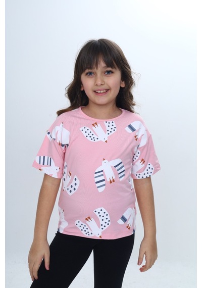 Toontoy Kids Toontoy Kız Çocuk Kuş Pano Baskılı Tişört Pembe