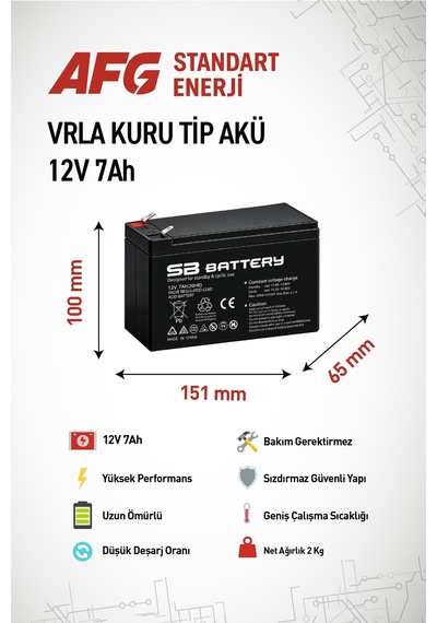 6 Adet Sb Battery 12v 7ah Bakımsız Kuru Akü