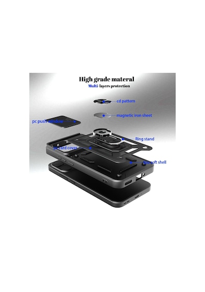 Caseonn Oppo Reno 15 Pro 5g Kılıf Sürgülü Kamera Korumalı Yüzüklü Mıknatıslı Tank Kapak Lacivert