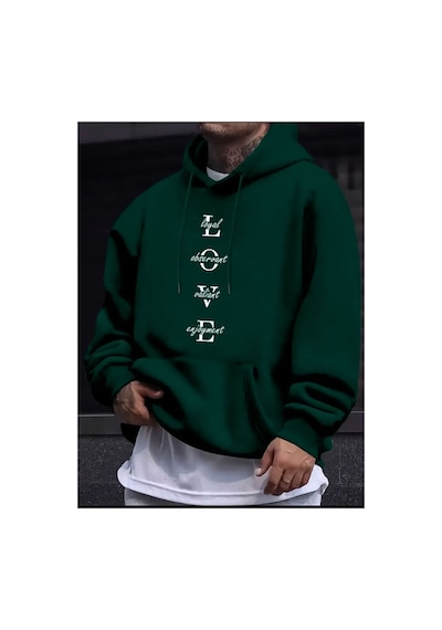 Medinenur Love Baskılı Kapüşonlu Swatshirt Yeşil