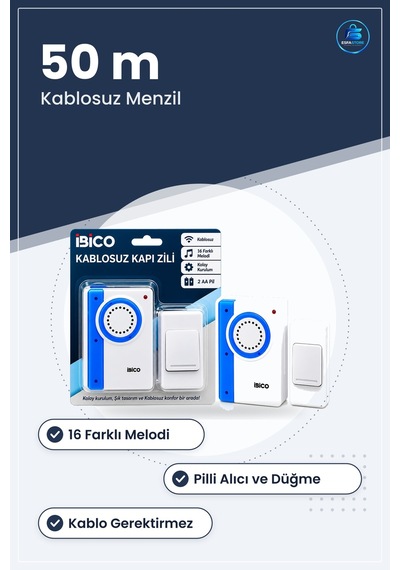 Kapı Zili Kablosuz Pilli Melodi 50 M Menzil Ev Ofis İşyeri Dükkân