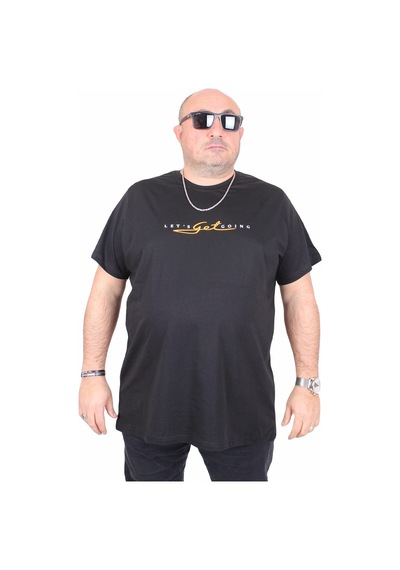 Moc Grande Mocgrande Erkek Büyük Beden Sıfır Yaka Tişört Lets Get Going 25175 Sıyah Siyah