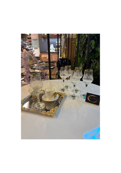 Grappa Eyfel Altın Yaldızlı 6'lı Kahve Yanı Bardağı, Su-meşrubat-soda Bardağı, Sunumluk Gold-yaldız