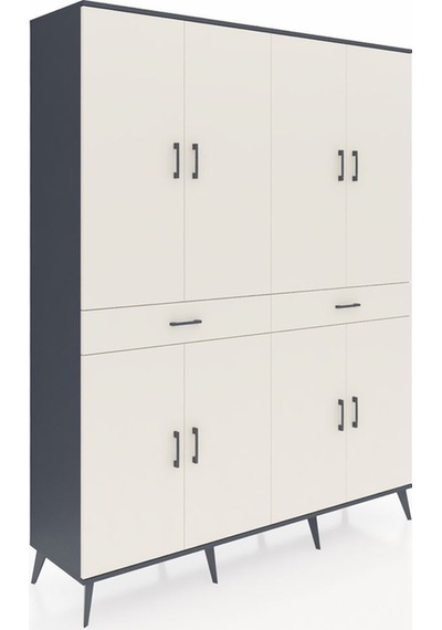 Hyperion Gardrop 10 Raflı 2 Çekmeceli 8 Kapaklı 176x44x221 Antrasit-aytaşı Beyaz Hyperion Gardrop 10 Raflı 2 Çekmeceli 8 Kapaklı 176x44x221 Antrasit-aytaşı Beyaz