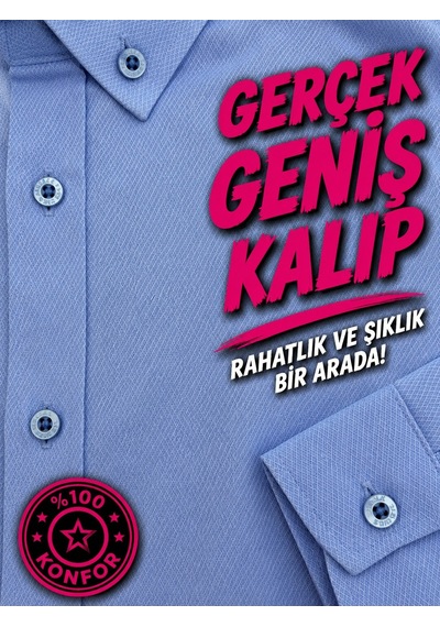 Annex Büyük Beden Pamuklu Uzun Kollu Erkek Gömlek Mavi