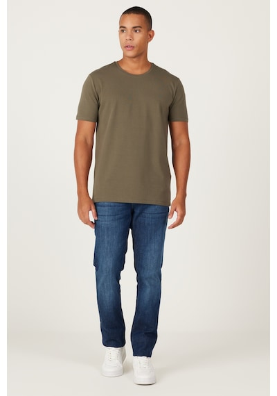 Erkek Hakı 360 Derece Her Yöne Esneyen Slim Fit Bisiklet Yaka Tişört Haki