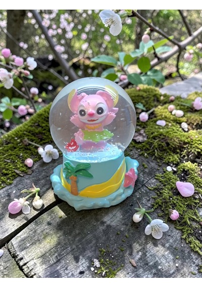 -9cm-6cm Işıklı Pembe Renk Stitch Kar Küre 9x6