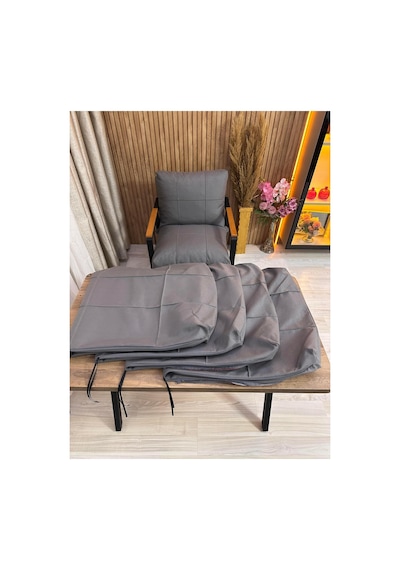 Outdoor Kumaş,bahçe Minderi,balkon Minderi,koruyucu Kılıf , 2-1-1 Takıma Uygun 4 Adet Pofuduk Model ,minder Kılıfı Gri