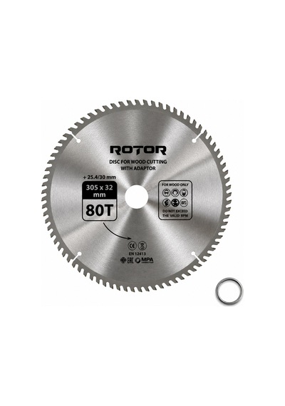 Daire Testere Bıçağı 305x32/25,4 Mm 80t Ahşap Kesim Gönye Ve Tezgah Tipi Testere Adaptörlü