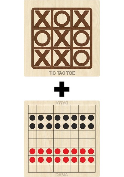 Ahşap Dama + Tic-tac-toe Akıl. Zeka Oyunları Seti